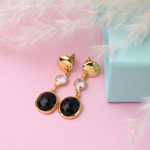 Black Quartz Oval Shape Stone Square Plain Jewelry 22K Gold Bezel 925 Sterling <b>Silver</b> <b>Stud</b> Earrings - Product Image 4