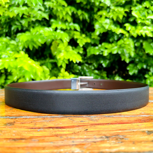 Ceinture en Cuir Véritable Réversible de Qualité Supérieure Unisexe Double Face Motif Géométrique Bicolore Profil en Relief Thermique Style Formel 35MM - Product Image 4