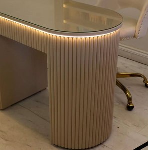 Table à ongles ovale moderne DECORS ALL avec éclairage LED, bureau en MDF cannelé beige, d'Istanbul, pour salon - Product Image 3