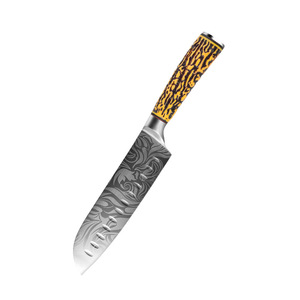 Vente en gros personnalisé OEM ODM PRESTIGE LAMES 5 PCS Couteau de chef Set Laser Rose Motif Cuisine Damas Acier Ambidextre Sharp - Product Image 6