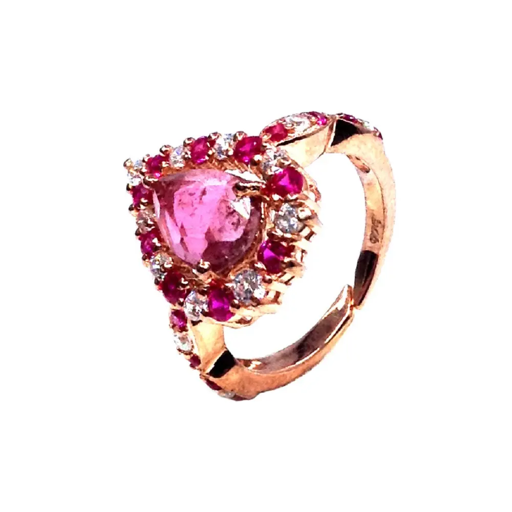 Sterling Silver 925 Rose Gold Plated Tourmaline Rhodolite Garnet Đá Quý Lê Hình Dạng Thời Trang Vòng Tay