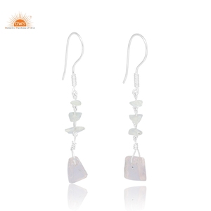 Best Design Sterling <b>Silver</b> Dangle <b>Earrings</b> Natural Rainbow Moonstone Rose Quartz Gemstone Custom Shape Women's Wedding Jewelry - Product Image 2