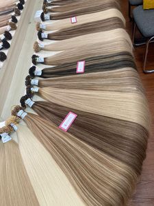 Extensiones de cabello humano virgen de colores ondulados rectos mezclados con cinta Remy de queratina de punta plana dibujada doble europea - Product Image 3