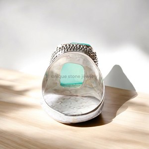 Bague fine en argent sterling 925 de créateur, faite à la main, avec incrustation de chalcédoine aqua naturelle à facettes, style bohème pour femme - Product Image 6