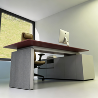 Bureau de direction moderne en forme de L avec armoire latérale et ensemble de chaises en cuir rouge, mobilier de bureau de luxe pour patron