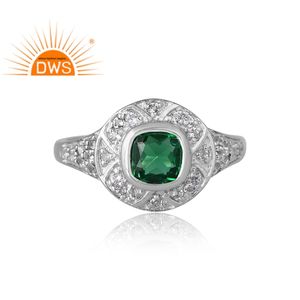 แหวนพลอยสีเขียวชุบแพลเลเดียม925ดีไซน์ใหม่ได้รับการออกแบบโดยผู้ผลิตเครื่องประดับแบบกำหนดเอง - Product Image 3