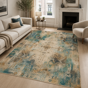 Netline Home Noble Watercolour Muted Green Abstract <b>Washable</b> <b>Rug</b> - Product Image 1
