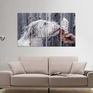 Toile imprimée : Chien mignon mangeant de la crème glacée - Art mural minimaliste, lot de 4 toiles - Product Image 1