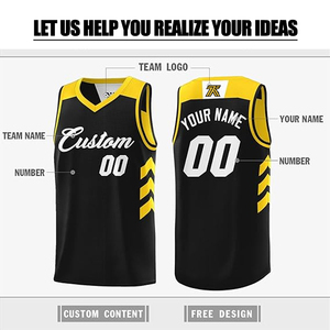 Ensemble d'uniformes de basket-ball réversibles personnalisables noir et jaune imprimé vêtements de basket-ball vierges pour garçons hommes nom d'équipe personnalisé - Product Image 3