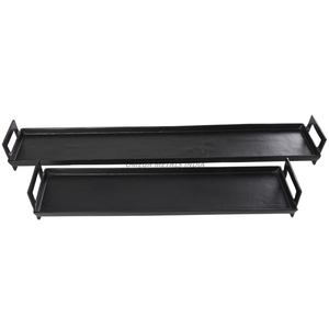 Ensemble de plateau de service rectangulaire noir élégant avec poignées robustes et design minimaliste parfait pour le divertissement et l'affichage modernes - Product Image 1