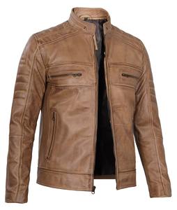 Chaqueta de Motociclista de Cuero de Cordero Cordura con Cremallera Completa Personalizada para Hombre, Color Marrón Camel, Impermeable, Transpirable, Corte Regular - Product Image 1