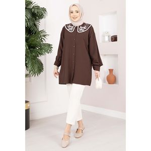 เสื้อคลุมฮิญาบสีน้ำตาลมีปกปัก - Product Image 4