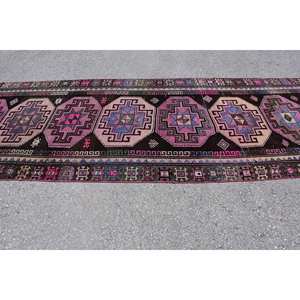 Vintage <b>Turkish</b> <b>Rug</b> Classic Pink Purple Patchwork Design 4.5 X 13.1 Feet Wool Material Flat Weave Living Room Carpet 4M Width - Product Image 3