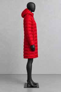 Abrigo Largo Acolchado Rojo para Mujer con Capucha, Cierre de Cremallera, Chaqueta de Invierno Cortavientos, Manga Larga, Relleno de Poliéster - Product Image 2