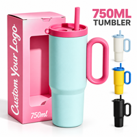 Gobelet isotherme en acier inoxydable 750 ml avec logo personnalisé, poignée et paille, tasse de voyage à double paroi sous vide pour café