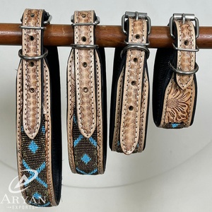 ปลอกคอสุนัขประดับลูกปัดหนังแท้นุ่มปรับได้ปลอกคอสัตว์เลี้ยงบุนวมนุ่มสบายทนทาน - Product Image 1