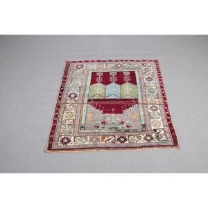 Alfombra Turca Vintage de 4x4.6 pies, Alfombra Decorativa, Alfombra con Estampado Animal Rojo - Product Image 1