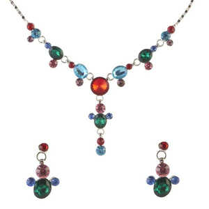 Urthn Luxury Copper <b>Necklace</b> <b>Earring</b> <b>Set</b> Multicolor Austrian Stone Rhodium Plated 1102848-for Bridal Gift Featuring <b>Pearl</b> - Product Image 1