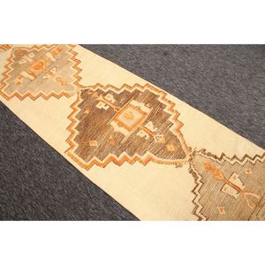 พรมตุรกีวินเทจ ขนาด 2.6x10.9 ฟุต พรมขนาดเล็ก สีน้ำตาลส้ม ลายเรขาคณิต - Product Image 4