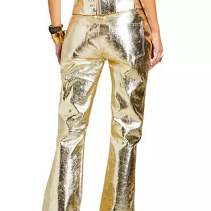 Dernier modèle de pantalon en cuir noir pour femmes Style décontracté taille haute avec taille basse Type d'hiver Imprimé Droit Motif - Product Image 5