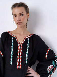 Blusa de algodón de manga larga bordada para mujer, vestido bohemio Hippie, color negro liso - Product Image 2
