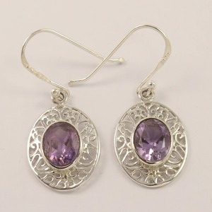 Bijoux de boucle d'oreille faits à la main en argent sterling massif 925 avec améthyste naturelle Bijoux en argent 925 - Product Image 3