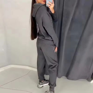 Qualité supérieure 100% coton Style couleur femmes survêtement uni surdimensionné deux pièces survêtement pour dames - Product Image 2