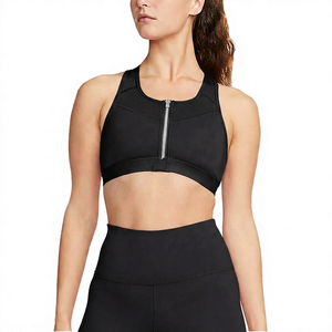 Soutien-gorge de sport ROLEIN grande taille respirant rose à col halter en U avec dentelle et fermeture éclair sur le devant, maintien élevé et compression, idéal pour le yoga et l'entraînement, ajustement sans coutures - Product Image 3