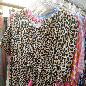 Vintage <b>Leopard</b> <b>Print</b> Tunic 100% Cotton Casual Summer Top with Tassel Neck & <b>Tie</b> Detail Short Sleeve Loose Fit Blouse Shirt - Product Image 1