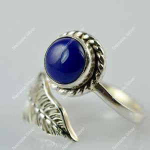 Boho Style 925 Sterling <b>Silver</b> Handmade <b>Ring</b> Lapis Lazuli Leaf September Birthstone Promise <b>Ring</b> with Natural Blue Gemstone Cut - Product Image 6