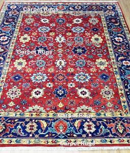 Alfombra tradicional Oushak de alta calidad, alfombra Hariz en rojo, azul caliente, llamas apasionadas, 8x10, algodón de lana para uso de oración en la sala de estar - Product Image 4