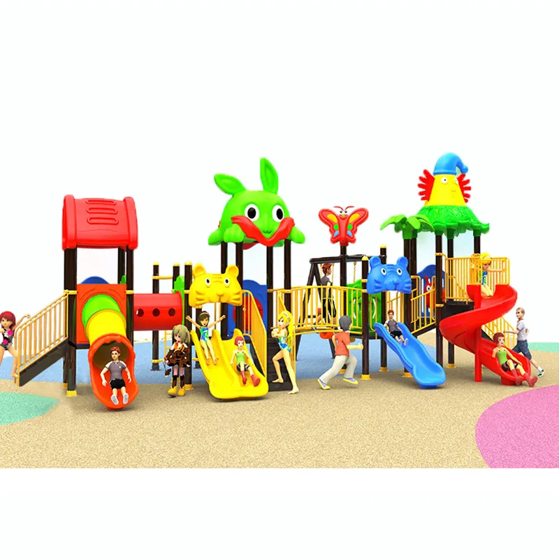 Conjunto de escorregador e balanço de plástico para crianças ao ar livre, equipamento de playground barato para jardim de infância, estrutura de brincar com materiais LLDPE
