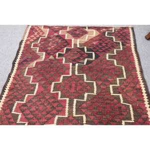 Large Area Kilim <b>Red</b> Brown <b>Wool</b> Rug 3.1 X 7.8 ft Turkish Flat Weave with Latex Backing for Hallway or Room Rectangle Pattern - Product Image 3