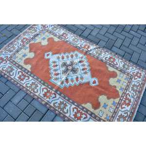 Turkish 3.6x5.8 ft Rug, Vintage Rug, <b>Red</b> Ikat <b>Wool</b> Rug - Product Image 4