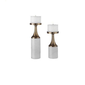 Support de pilier design fait à la main nouveau style marbre et métal support votif finition dorée bougeoir chauffe-plat - Product Image 2