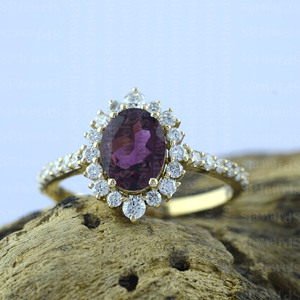 Cổ điển Diana lấy cảm hứng từ chính hãng hình bầu dục <span class=keywords><strong>Ruby</strong></span> Nhẫn hào quang kim cương tự nhiên 14k Rắn vàng Nhẫn <span class=keywords><strong>July</strong></span> Birthstone womenproducible in10k/18k - Product Image 4