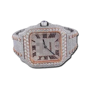 Cadeau incroyable pour hommes et femmes Montre automatique en diamant Moissanite entièrement glacée à quartz Boîtier en acier de luxe Affichage à cadran analogique - Product Image 1