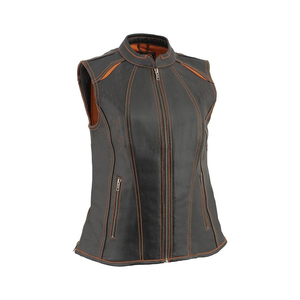 Chaleco de Cuero Genuino Ajustado para Mujer, para Uso Exterior, Colección de Invierno, Diseños Personalizados, Relleno de Poliéster, Resistente al Viento - Product Image 3