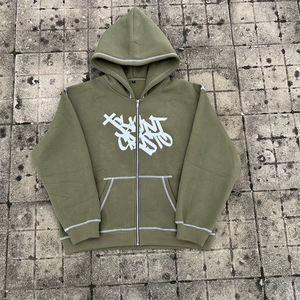 Chándal a rayas con logotipo personalizado para hombre, conjunto de pantalones de chándal con capucha y cremallera con diseño bordado, ropa deportiva informal de invierno - Product Image 5