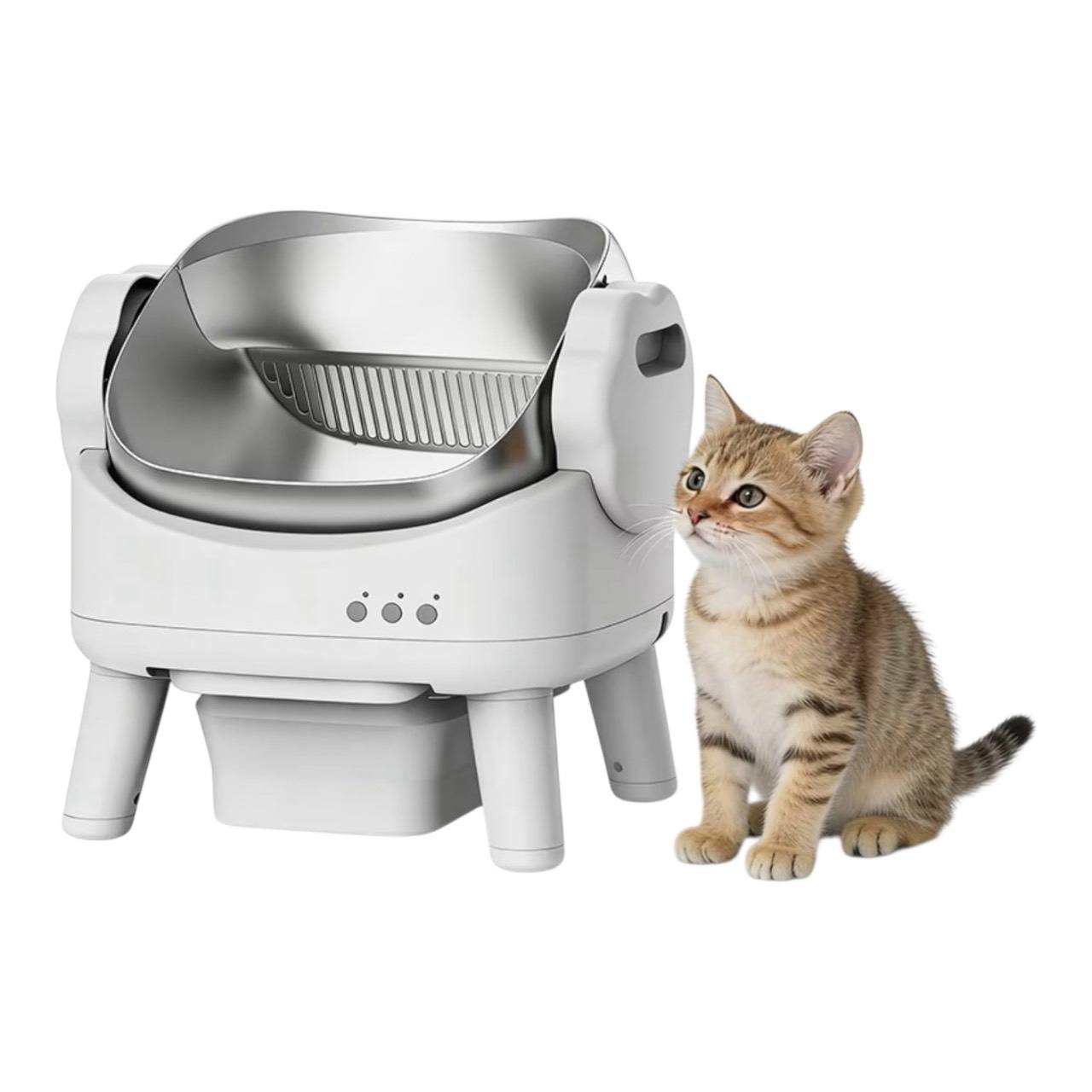 Bac à litière en acier inoxydable contrôlé par application White JP Plug