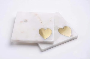 Indian Exporter's Classic <b>White</b> Marble Handmade Square <b>Coaster</b> Set of 4 Featuring Brass Heart From the Indian Supplier - Product Image 4