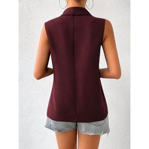 Gilet en satin sans manches pour femme, col orné, devant ouvert, 34699 - Bourgogne - Product Image 3