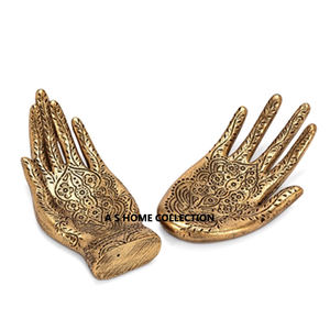 Escultura chapada en oro con forma de mano humana de metal de aluminio fundido exclusivo, textura impresa, diseño único de alta calidad - Product Image 1