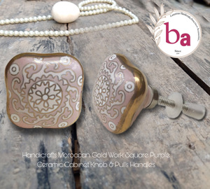 Bouton en céramique carré marocain de haute qualité violet Floral or travail poignée hexagonale tire pour placard de porte de cuisine pour tiroir - Product Image 2