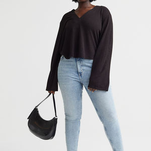 Sudadera corta de gran tamaño con logotipo personalizado de alta calidad para mujer, Jersey de punto de algodón 100%, envío directo, sin pedido mínimo - Product Image 2