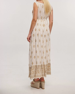 Vestido Largo Casual de Moda para Mujer, Diseño Dorado, Escote Profundo en V, 100% Algodón Orgánico Ecológico, Cintura Ajustable con Lazo, Encaje Corto - Product Image 3