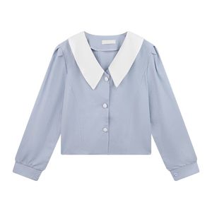 2025新款女式蓝白条纹长袖衬衫 -- 优雅百搭，时尚韩版拼色衬衫 - Product Image 3