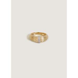 Trendy Stainless Steel Pav Ribbed Dome <b>Ring</b> <b>Gold</b> Plating Engagement Christian Style Moissanite Inlay for Christian Occasions - Product Image 1