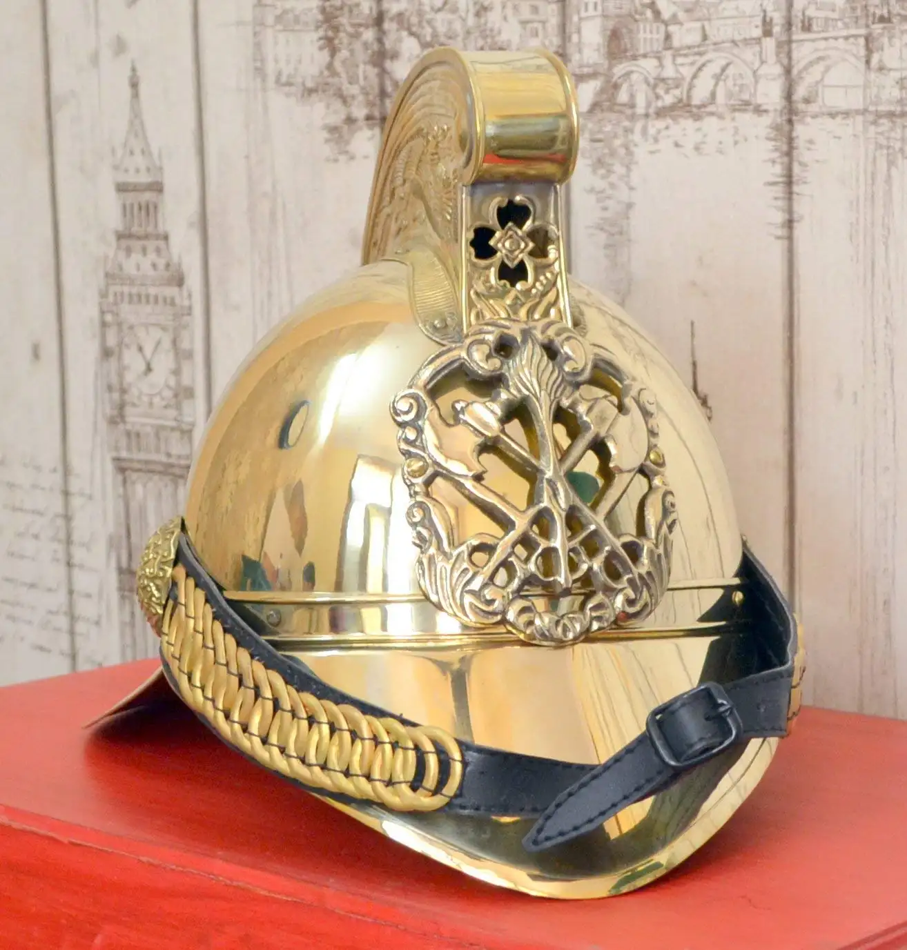Calvin Handicrafts "Casco de bombero británico antiguo Gorra de seguridad contra incendios antigua de latón con forro