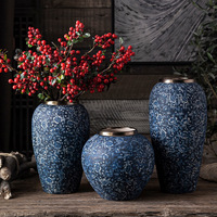 Vase en porcelaine bleu et blanc CPV24, ensemble de 3 pièces, vases floraux en céramique Lotus d'eau pour la décoration intérieure de style chinois moderne